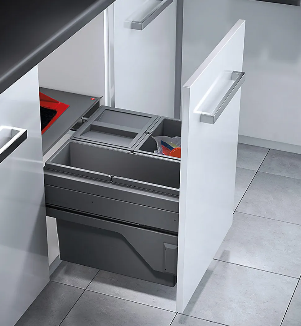 Poubelle de cuisine tri sélectif 3 bacs encastrable 43L (17+13+13) Hailo Cargo