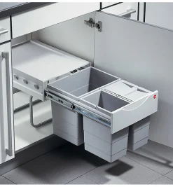 Poubelle de cuisine tri sélectif 3 bacs encastrable 35L (18+8.5+8.5) Hailo AS Raumspar Tandem