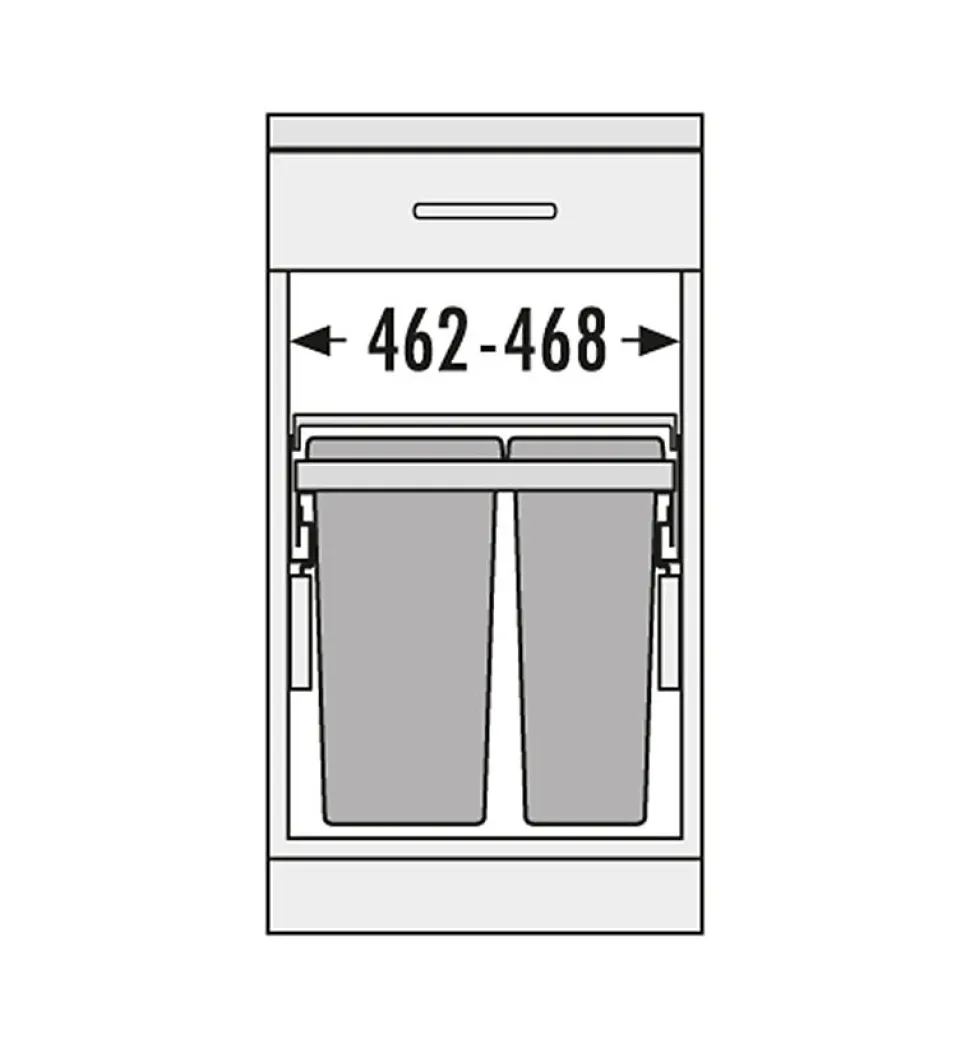 Poubelle de cuisine tri sélectif 2 bacs encastrable 49L (30+19) Hailo Euro Cargo S