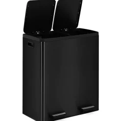 Poubelle de cuisine tri sélectif 2 x 30L noir 2 seaux amovibles et pédales en métal
