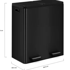 Poubelle de cuisine tri sélectif 2 x 30L noir 2 seaux amovibles et pédales en métal