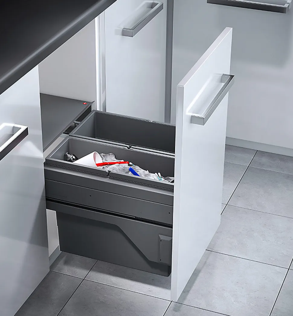Poubelle de cuisine tri sélectif 2 bacs encastrable 38L (21+17) Hailo Cargo