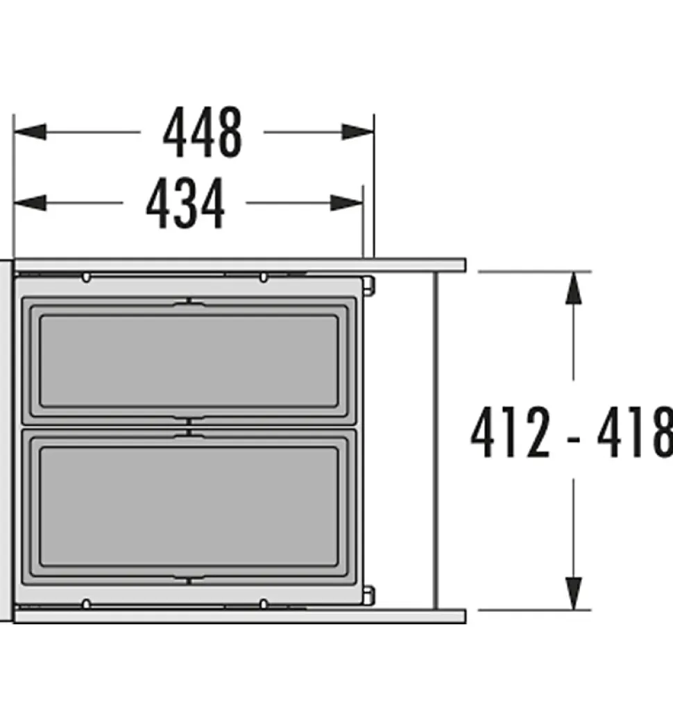 Poubelle de cuisine tri sélectif 2 bacs encastrable 38L (21+17) Hailo Cargo