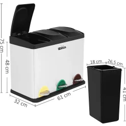 Poubelle de recyclage à 3 compartiments de 45 L AVEC rouleau de 20 sacs poubelle de 20 L