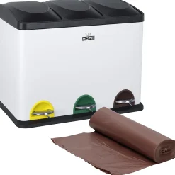 Poubelle de recyclage à 3 compartiments de 45 L AVEC rouleau de 20 sacs poubelle de 20 L