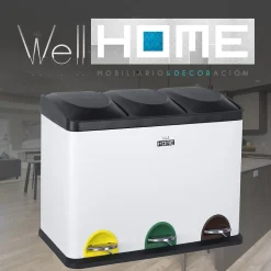 Poubelle de recyclage WellHome 45 L à 3 compartiments, recyclage des déchets