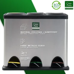 Poubelle de recyclage Brandon, 3 x 8 Litres, Rouleau de sacs poubelle inclus 24 litres