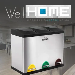 Poubelle de recyclage de 45 L à 3 compartiments - Grande capacité