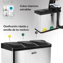 Poubelle de recyclage de 45 L à 3 compartiments - Grande capacité