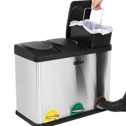 Poubelle de recyclage de 45 L à 3 compartiments - Grande capacité