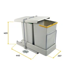 Poubelle de recyclage extraction automatique 2 conteneurs de 14 litres