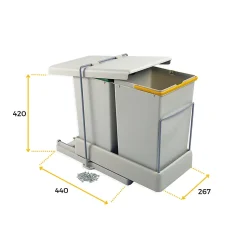Poubelle de recyclage extraction automatique 2 conteneurs de 14 litres