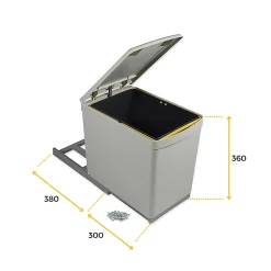 Poubelle de recyclage fixation inférieure et extraction manuelle 16 litres