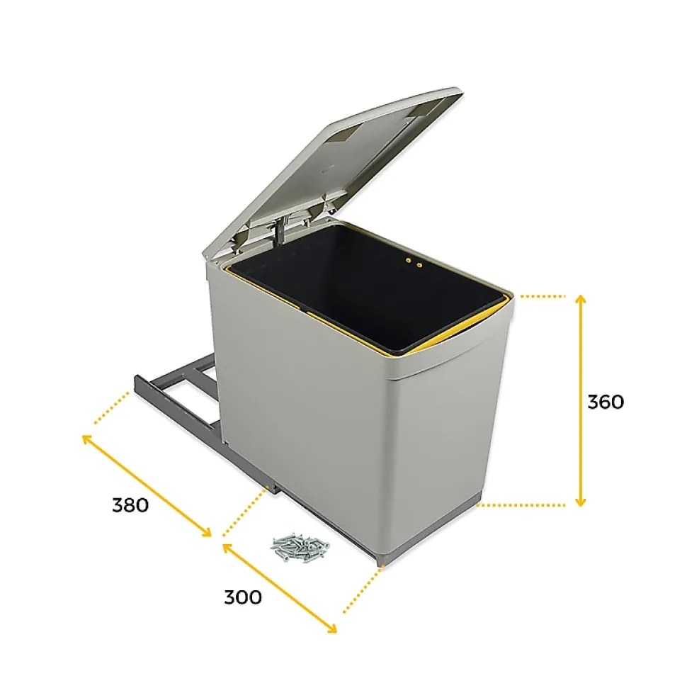 Poubelle de recyclage fixation inférieure et extraction manuelle 16 litres