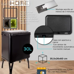 Poubelle de recyclage intelligente WELLHOME à ouverture automatique et contact manuel 15 L + 15 L 35,5 x 26 x 60 cm Noir