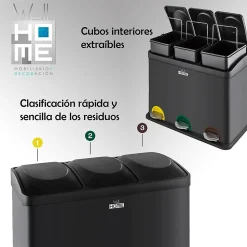Poubelle de recyclage noire WELL HOME 45 L 3 compartiments avec 20 sacs poubelles à fermeture automatique de 20 L