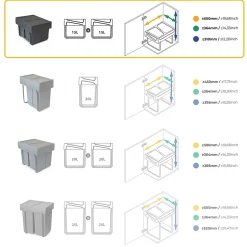 Poubelle de recyclage pour la cuisine 2 bacs de 15 litres Cook