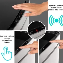 Poubelle de recyclage WELLHOME 67 L, 2 compartiments (42 L + 25 L), ouverture par capteur, acier inoxydable, chrome