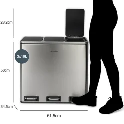 Poubelle de tri à pédale 3 x 18 L, inox edition - 982