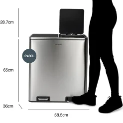 Poubelle de tri à pédale 2 x 30L, inox edition - 904