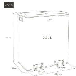 Poubelle de tri à pédale 2 x 30L, white edition - 918