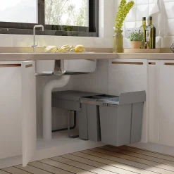 Poubelle de tri coulissante - 3 bacs amovibles avec poignée - 2 x 10L et 1 x 20L - métal PP gris