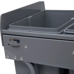 Poubelle de tri coulissante - 3 bacs amovibles avec poignée - 2 x 10L et 1 x 20L - métal PP gris