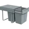 Poubelle de tri coulissante - 2 bacs amovibles avec poignée - 2 x 20L - métal PP gris