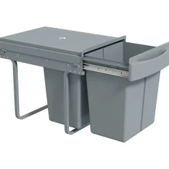 Poubelle de tri coulissante - 2 bacs amovibles avec poignée - 2 x 20L - métal PP gris
