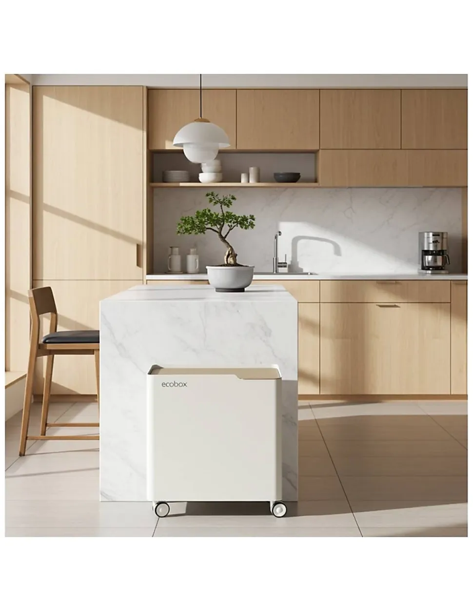 Poubelle de tri ECOBOX 60 L, Design compact sur roulettes