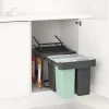 Poubelle de tri encastrable 3 bacs Brabantia Sort & Go vert clair
