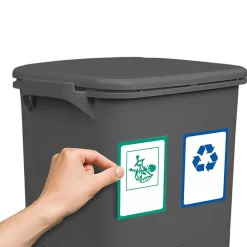 Poubelle de tri sélectif à pédale, roulettes et poignée triple compartiment. Noir anthracite, 42 L (24 L + 4 L + 14 L).