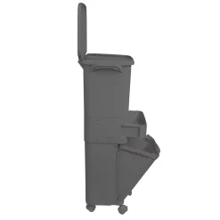 Poubelle de tri sélectif à pédale, roulettes et poignée triple compartiment. Noir anthracite, 42 L (24 L + 4 L + 14 L).
