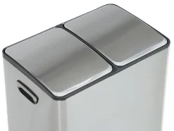 Poubelle de tri sélectif à pédales en inox - 2 bacs de 30L - Chrome - GANEM
