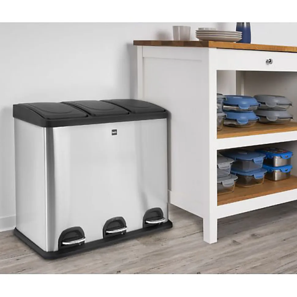 Poubelle de tri sélectif à pédale en inox 3 x 20 litres