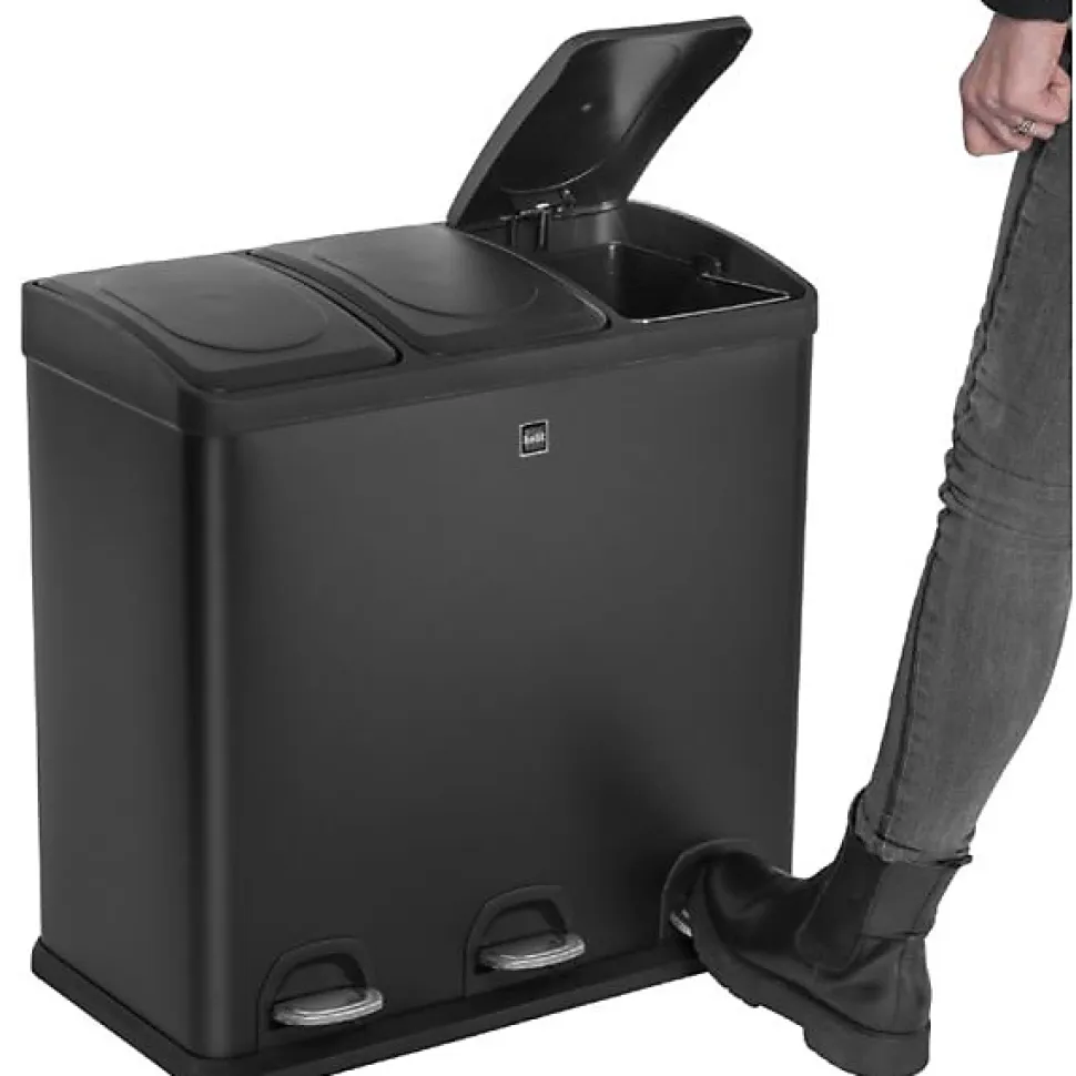 Poubelle de tri sélectif à pédale en inox 3 x 20 litres