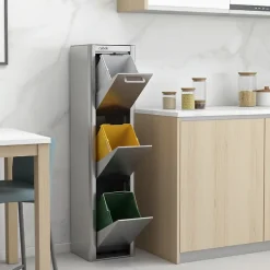 Poubelle de tri sélectif CUBEK en Acier Inoxydable. 3 compartiments de 20 litres.