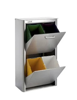 Poubelle de tri sélectif CUBEK en Acier Inoxydable. 4 compartiments de 20 litres
