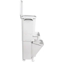 Poubelle de tri sélectif triple compartiment 42L (24L + 4L + 14L) avec pédale, roulettes et poignée.