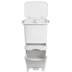 Poubelle de tri sélectif triple compartiment 42L (24L + 4L + 14L) avec pédale, roulettes et poignée.