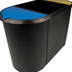 Poubelle de tri triple bac pour tri déchets et papier - Jaune