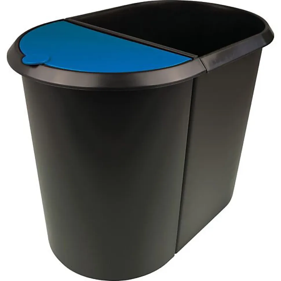 Poubelle double pour tri déchets papiers 29 litres - Bleu