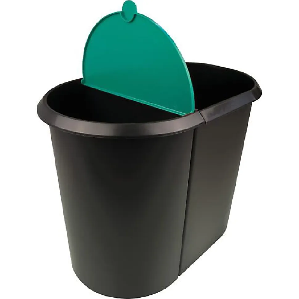 Poubelle double pour tri déchets papiers 29 litres - Vert