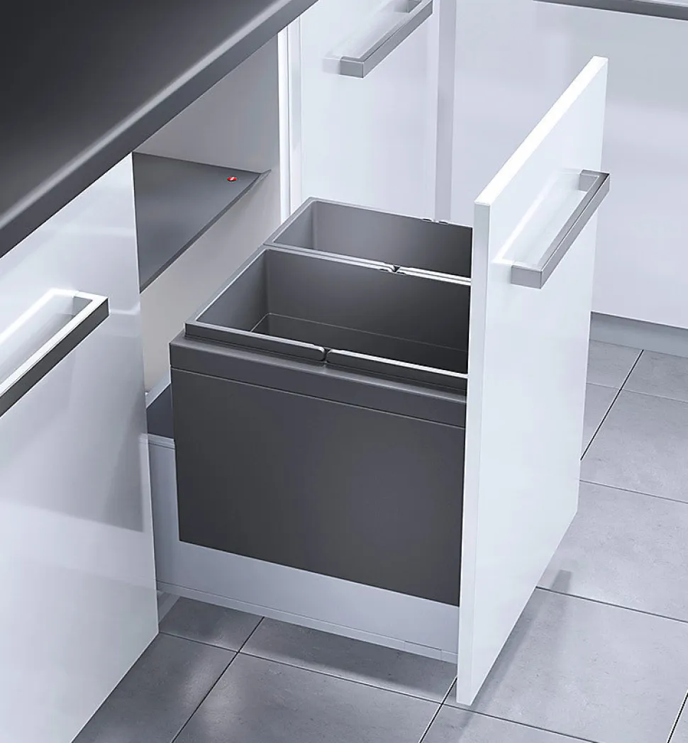 Poubelle encastrable 2 bacs pour meuble coulissant 46L (18+28) Hailo Triple XL