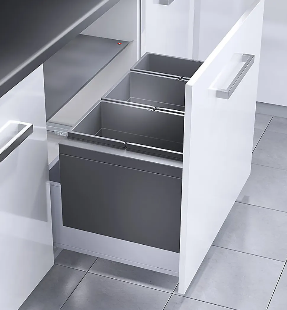 Poubelle encastrable 3 bacs pour meuble coulissant 74L (28+28+18) Hailo Triple XL