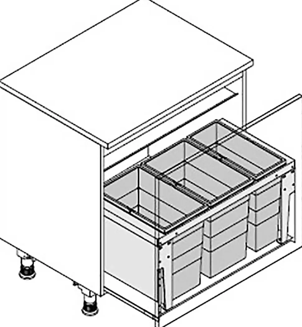 Poubelle encastrable 3 bacs pour meuble coulissant 74L (28+28+18) Hailo Triple XL