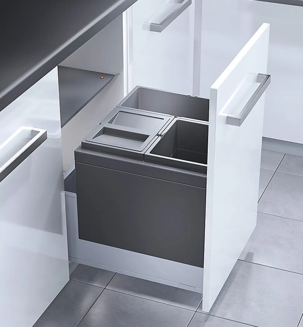 Poubelle encastrable 3 bacs pour meuble coulissant 44L (18+13+13) Hailo Triple XL