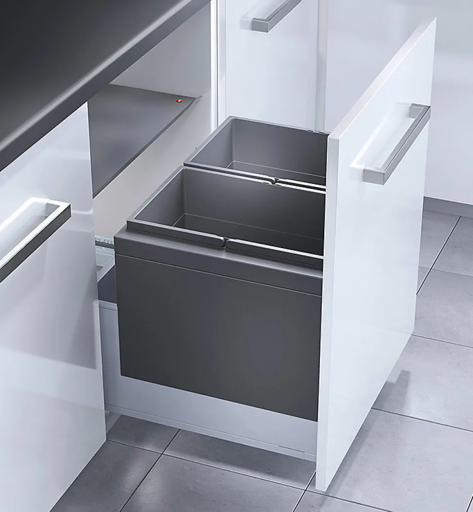Poubelle encastrable 2 bacs pour meuble coulissant 60L (28+28) Hailo Triple XL
