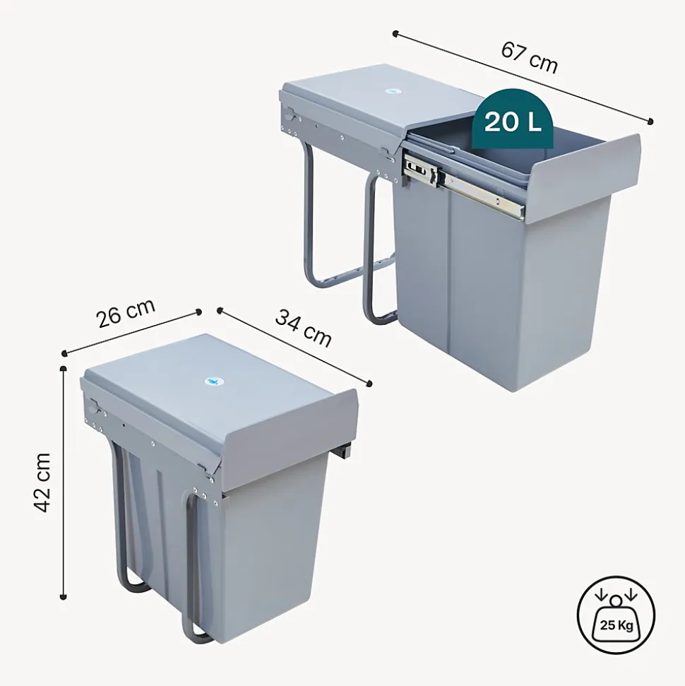 Poubelle encastrable Froland 1 x 20L 34 x 26 x 42 cm gris en.casa