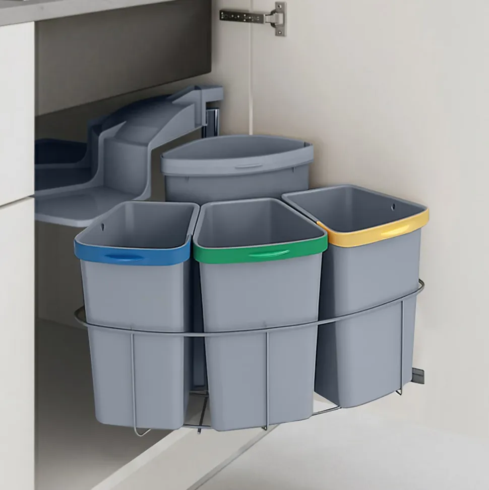 Poubelle encastrable Kollby 3 x 6L + 1 x 12L gris en.casa